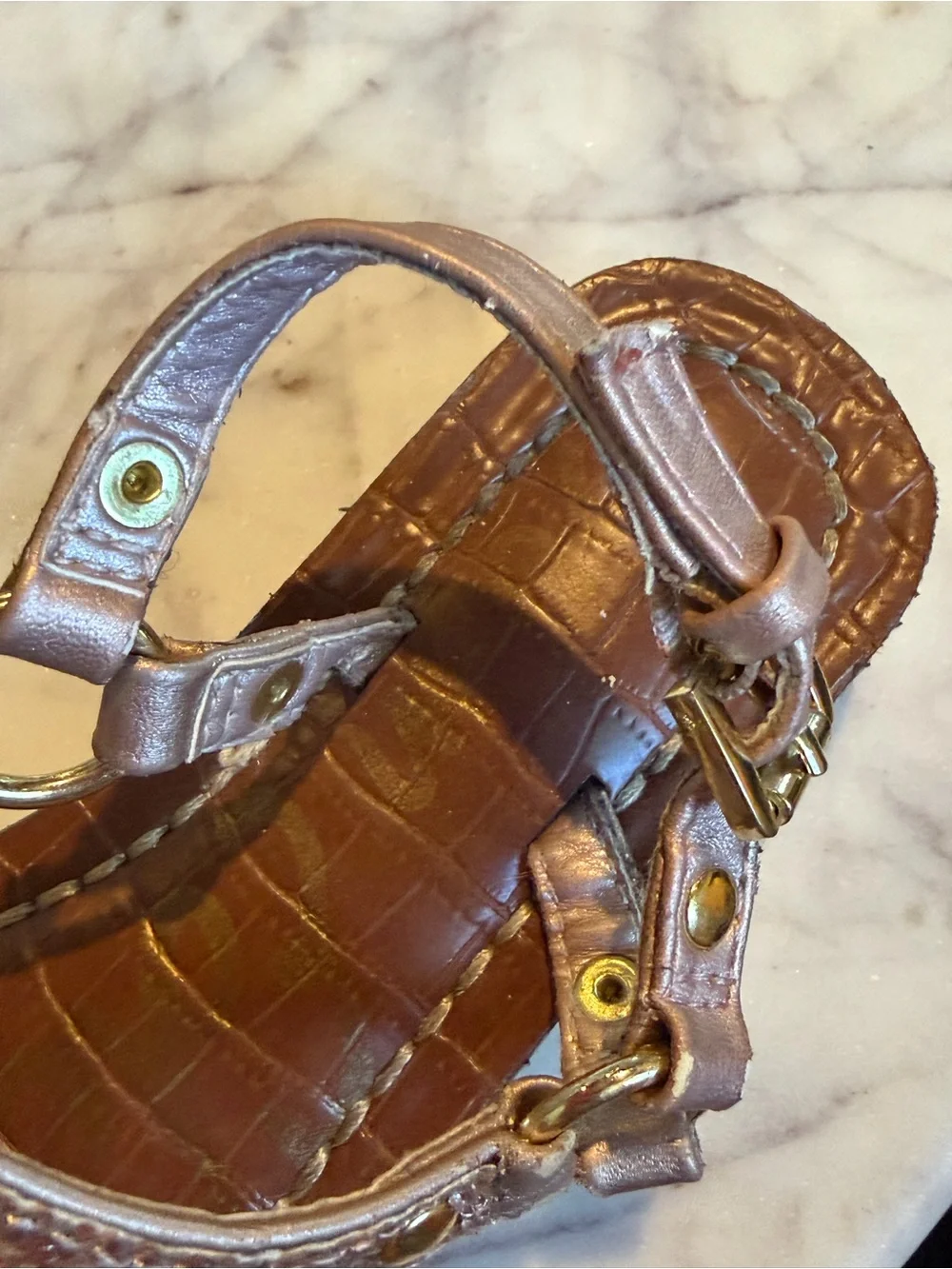Sam Edelman Glitter T-Strap Sandals in Rose Gold Girl’s 13